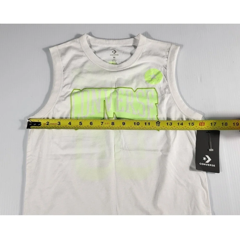 Converse All Star Tank Top Sleeveless Graphic White Neon Green Youth Size M